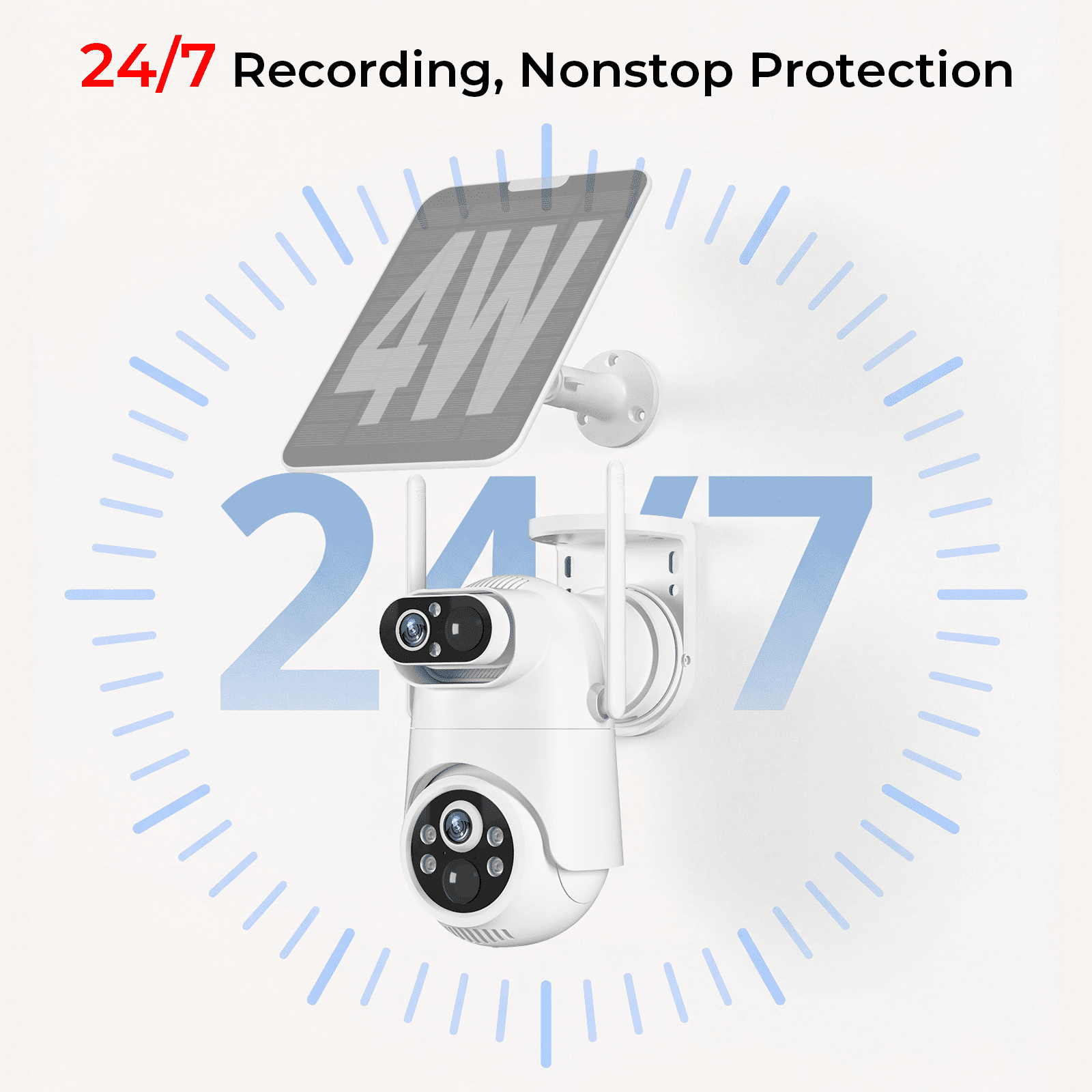 VividEye 4K Dual-Lens Solar Security Camera, 360° PTZ Surveillance security Cameras Wireless Wifi Outdoor, IP65 Waterproof PIR Detection, Full Color Night Vision, 2-Way Audio, Rechargeable Batter